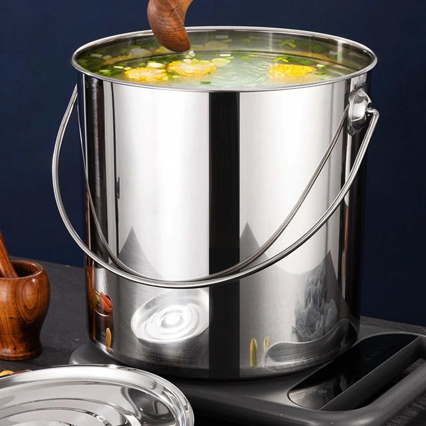 201 Stainless Steel Stockpot with Lid Simmered Soup Stew Boiling Strew Simmer for Hotel Household Kitchen Essential