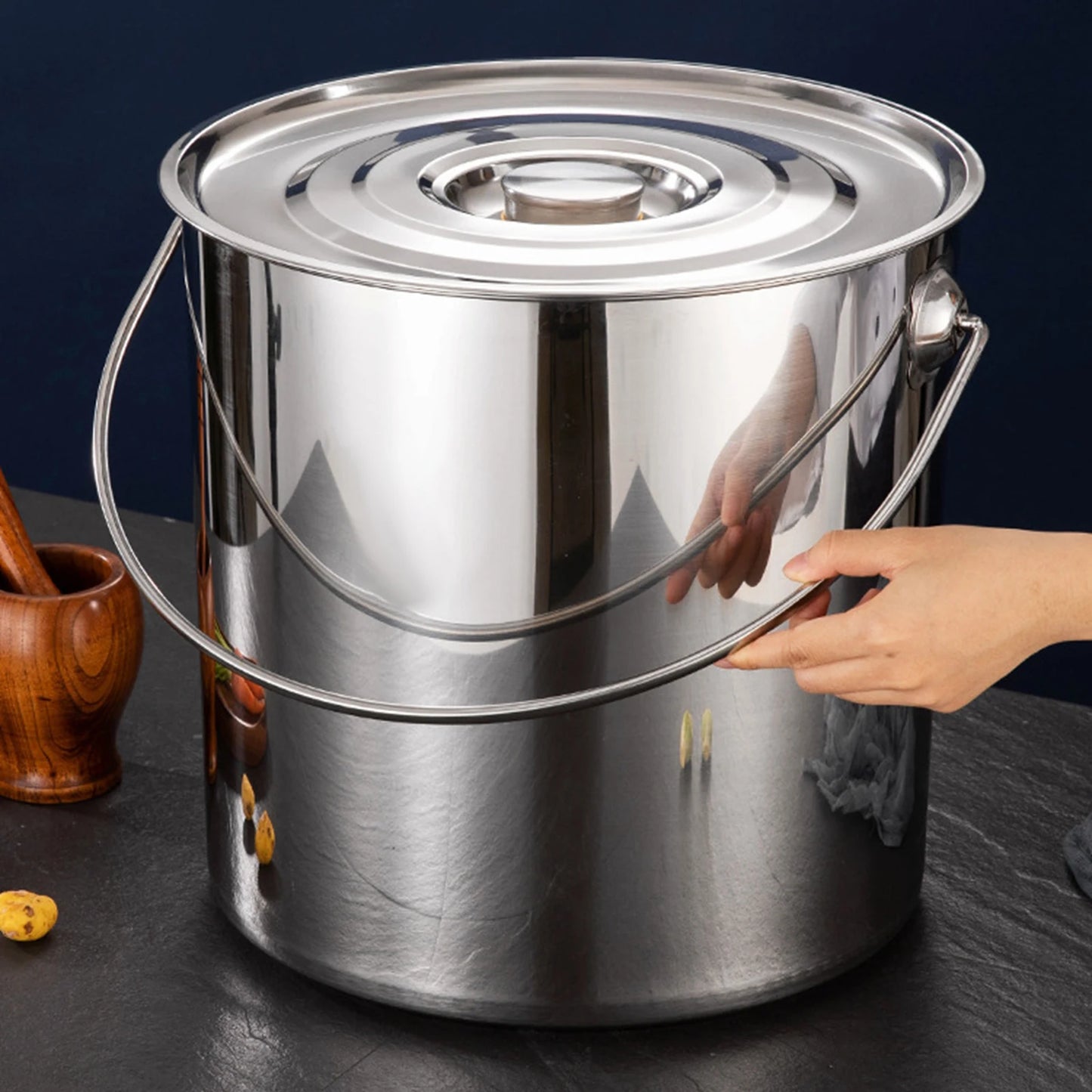 201 Stainless Steel Stockpot with Lid Simmered Soup Stew Boiling Strew Simmer for Hotel Household Kitchen Essential