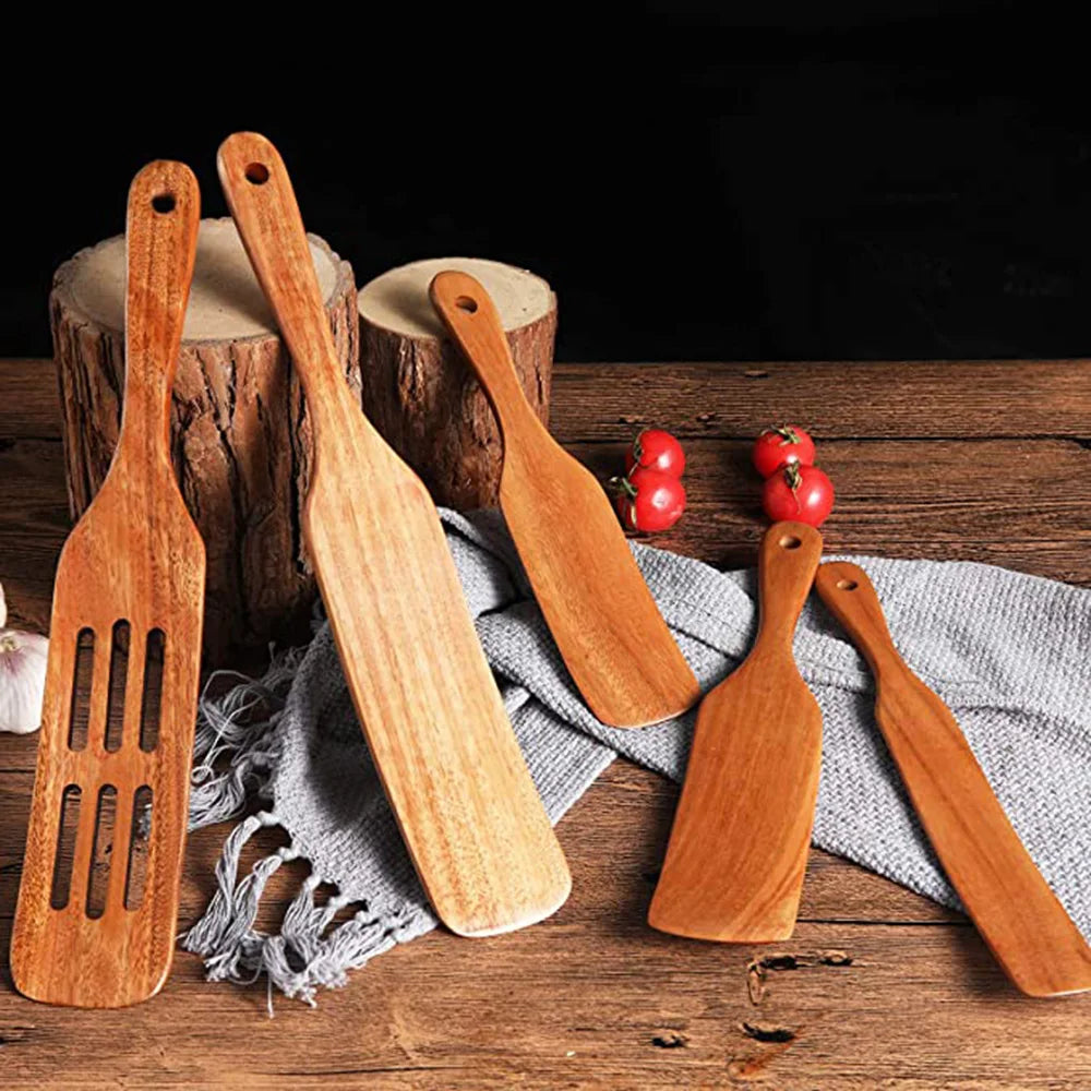 1-7pcs/set Teak natural wood tableware spoon colander spoon special nano soup skimmer cooking spoon wooden kitchen tool kit