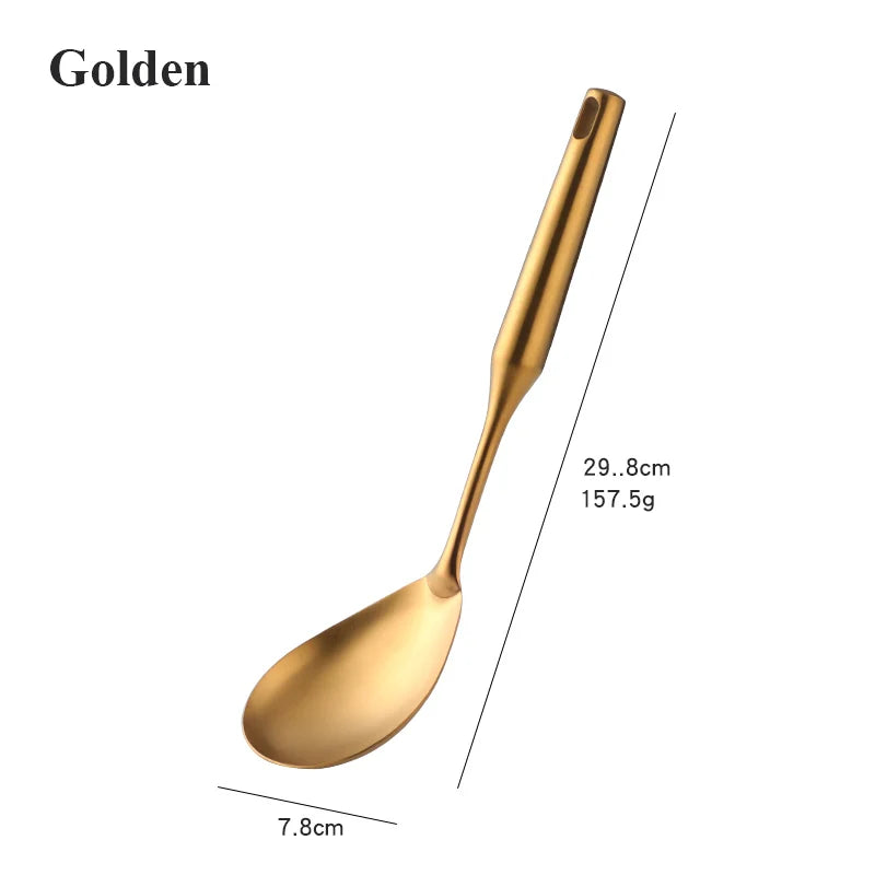 1PC Stainless Steel Kitchen Cookware Gold Cooking Utensils Soup Spoon Eggbeater Food Clip Rice Colander Skimmer Cooking Utensils