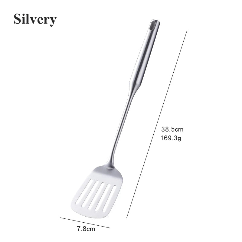1PC Kitchen Silver Cooking Set 304 Stainless Steel Spatula Soup Spoon Special Cooking Shovel with Hollow Handle Kitchen Tools