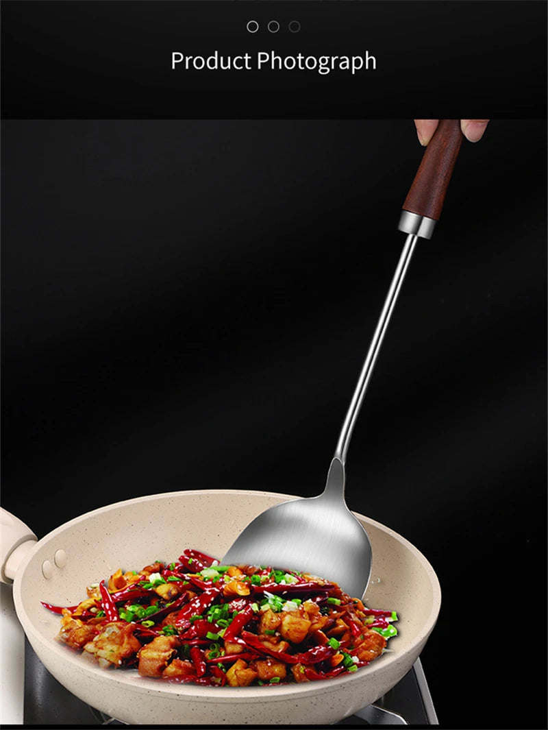 Home Wooden Handle Kitchenware Cooking Utensils Stainless Steel Spatula Frying Shovel Soup Spoon Colander Kitchen Accessories