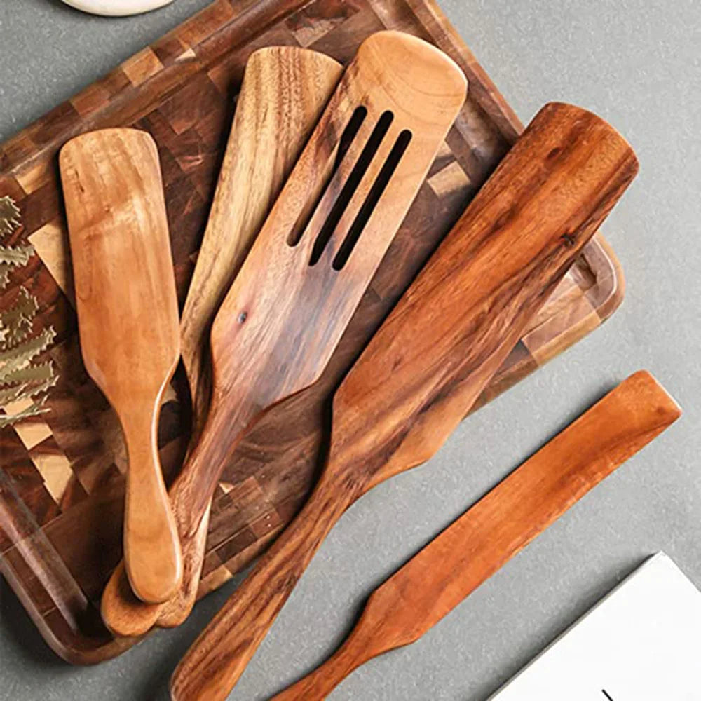 1-7pcs/set Teak natural wood tableware spoon colander spoon special nano soup skimmer cooking spoon wooden kitchen tool kit