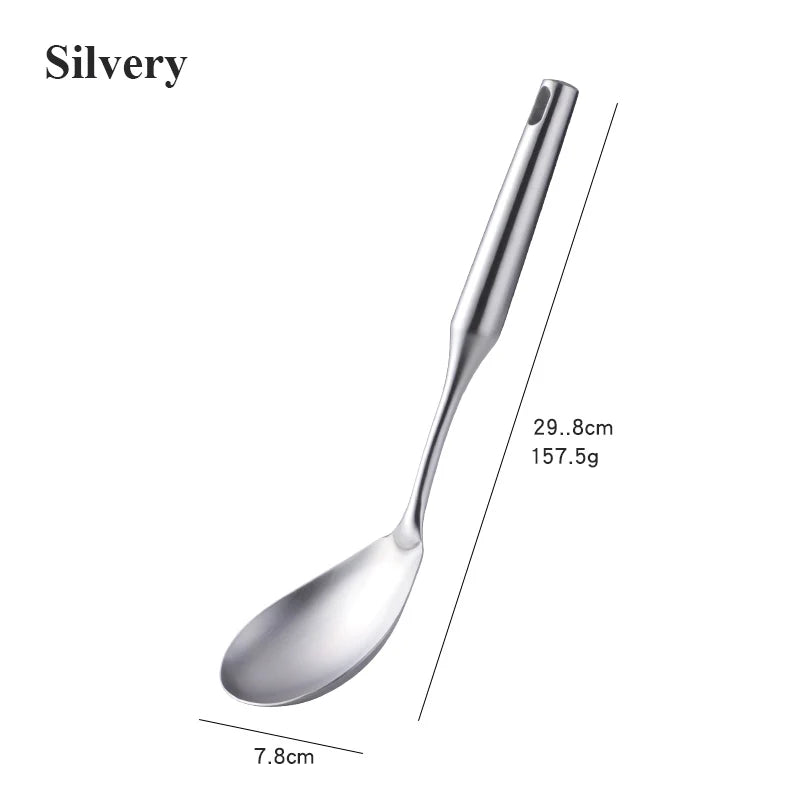 1PC Kitchen Silver Cooking Set 304 Stainless Steel Spatula Soup Spoon Special Cooking Shovel with Hollow Handle Kitchen Tools