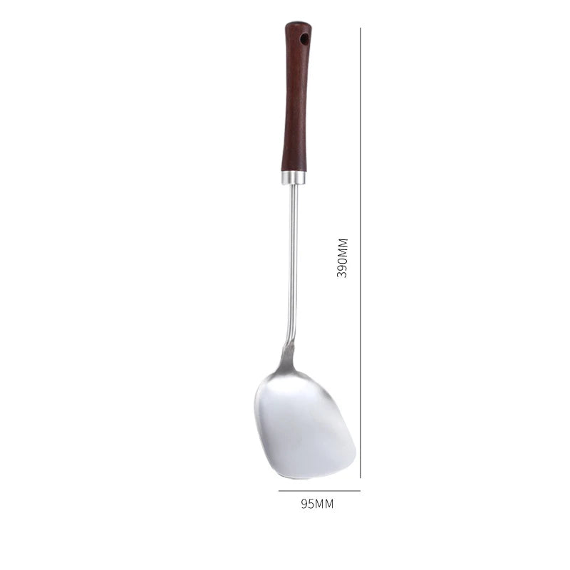 Home Wooden Handle Kitchenware Cooking Utensils Stainless Steel Spatula Frying Shovel Soup Spoon Colander Kitchen Accessories
