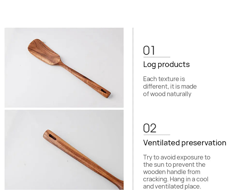 1-7pcs/set Teak natural wood tableware spoon colander spoon special nano soup skimmer cooking spoon wooden kitchen tool kit