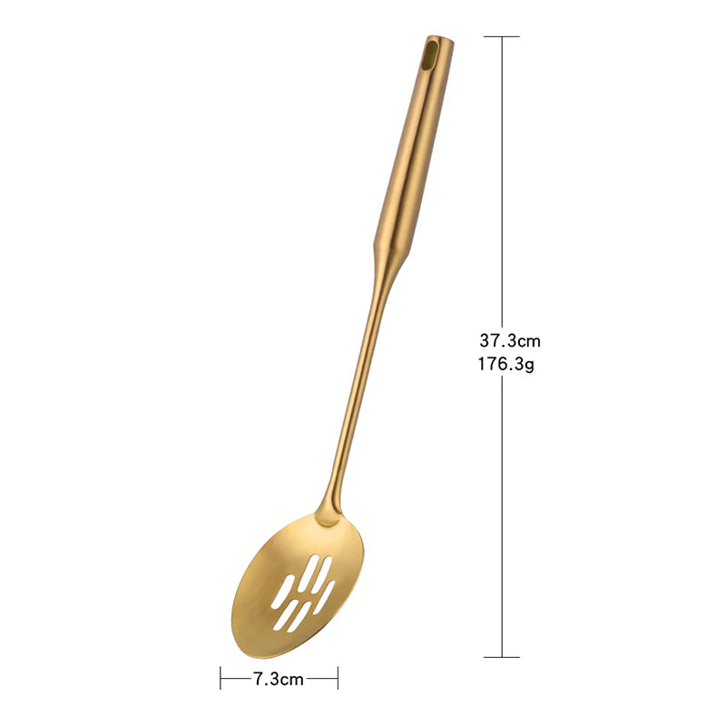Gold cookware Stainless Steel Cooking tools spatula Shovels Turner Ladle Spoon Colander Filter Potato Mashers Kitchen Utensils