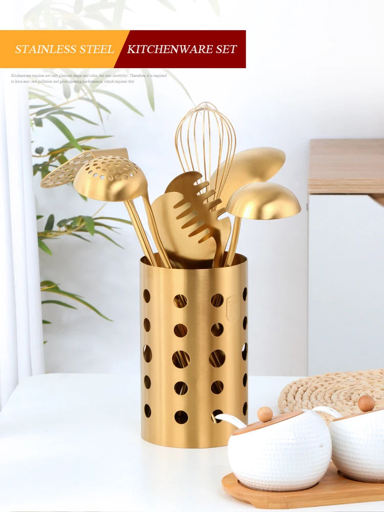 1PC Stainless Steel Kitchen Cookware Gold Cooking Utensils Soup Spoon Eggbeater Food Clip Rice Colander Skimmer Cooking Utensils
