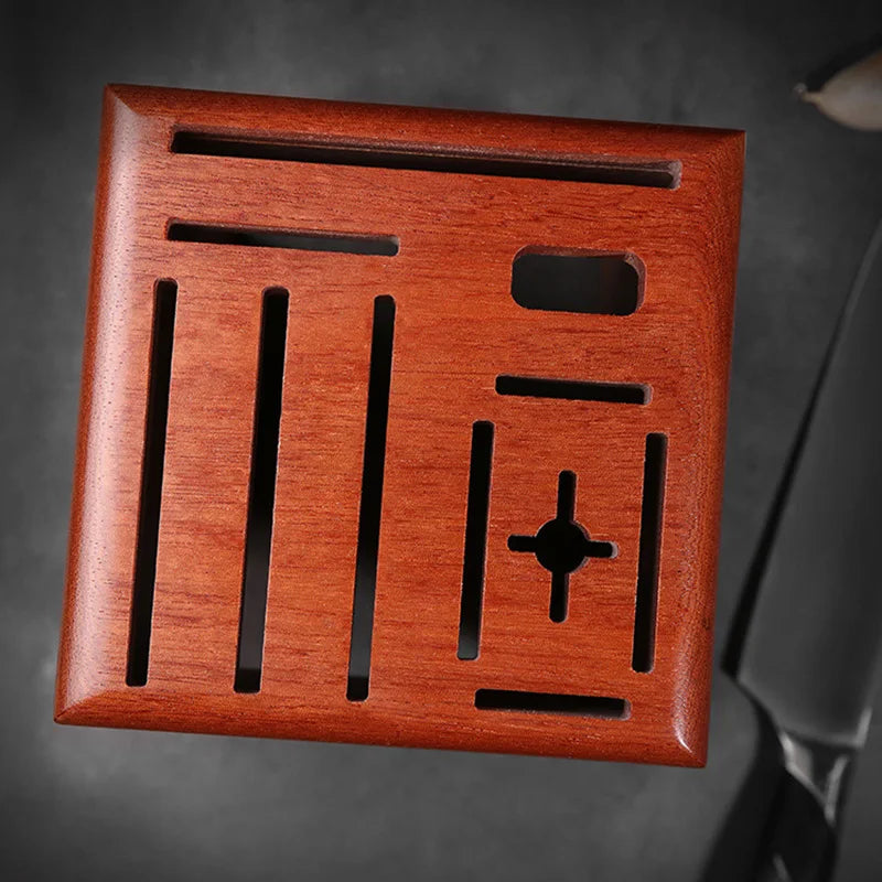 Kitchen Knife Rack Ebony Wood Hollow Knife Block Scissors Slicer Santoku knives Storage Stand Organizer Chef Knife Holder Shelf