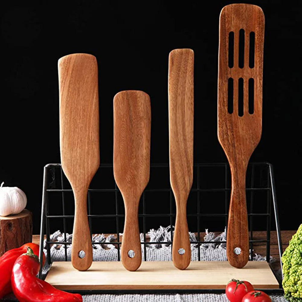 1-7pcs/set Teak natural wood tableware spoon colander spoon special nano soup skimmer cooking spoon wooden kitchen tool kit