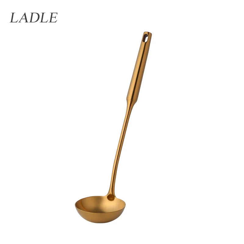 1PC Stainless Steel Kitchen Cookware Gold Cooking Utensils Soup Spoon Eggbeater Food Clip Rice Colander Skimmer Cooking Utensils
