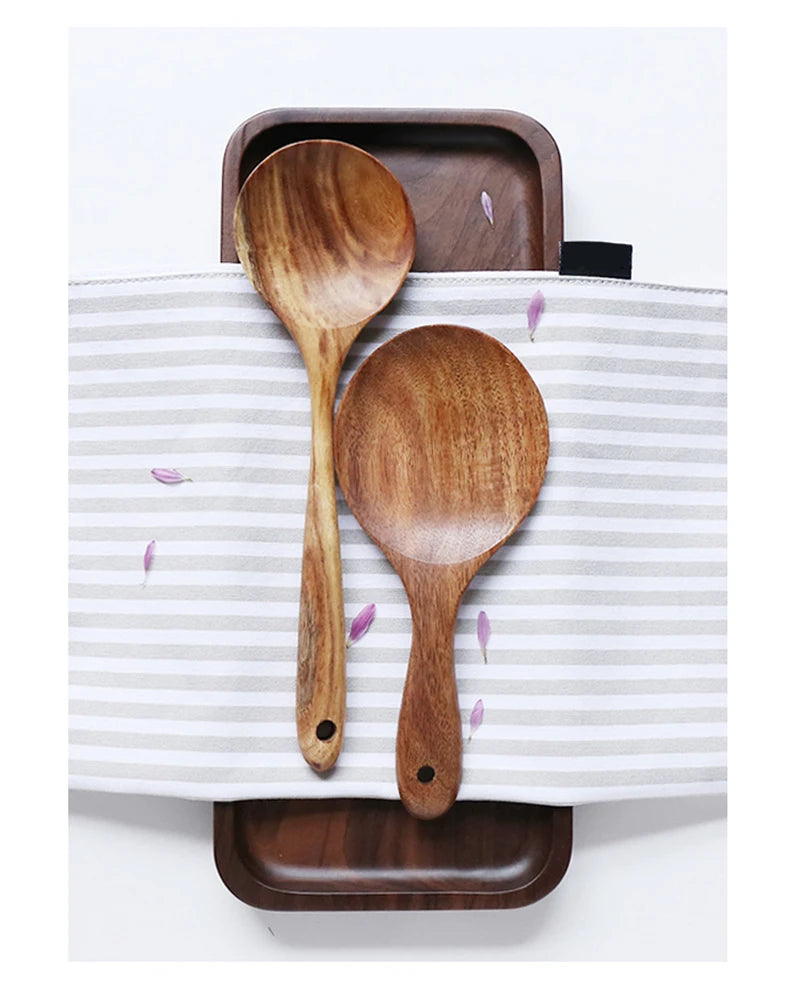 1-7pcs/set Teak natural wood tableware spoon colander spoon special nano soup skimmer cooking spoon wooden kitchen tool kit