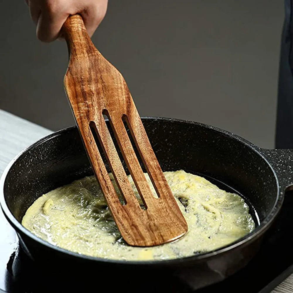 1-7pcs/set Teak natural wood tableware spoon colander spoon special nano soup skimmer cooking spoon wooden kitchen tool kit