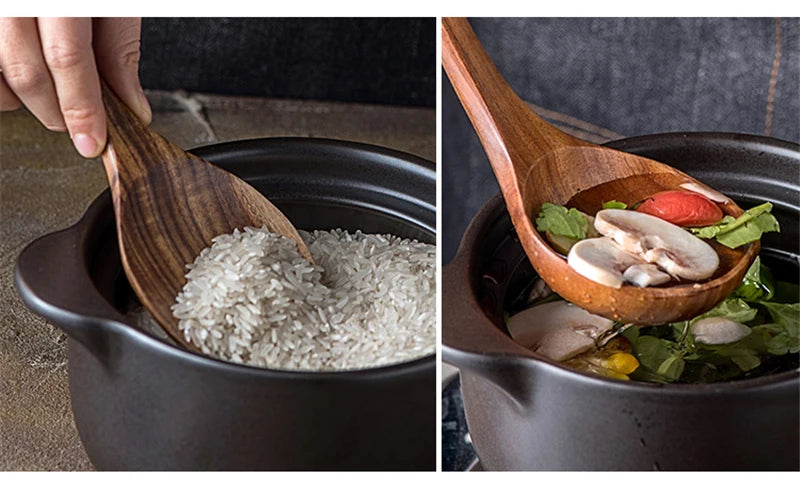 1-7pcs/set Teak natural wood tableware spoon colander spoon special nano soup skimmer cooking spoon wooden kitchen tool kit