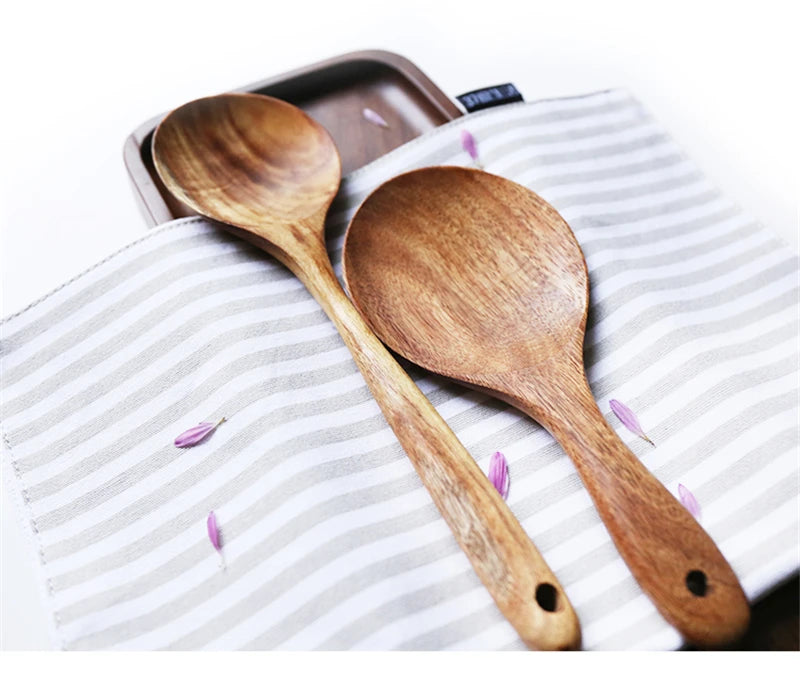 1-7pcs/set Teak natural wood tableware spoon colander spoon special nano soup skimmer cooking spoon wooden kitchen tool kit