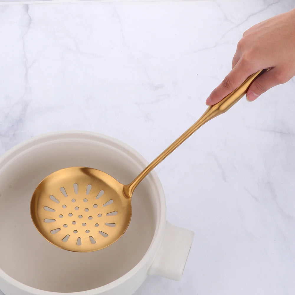Gold cookware Stainless Steel Cooking tools spatula Shovels Turner Ladle Spoon Colander Filter Potato Mashers Kitchen Utensils
