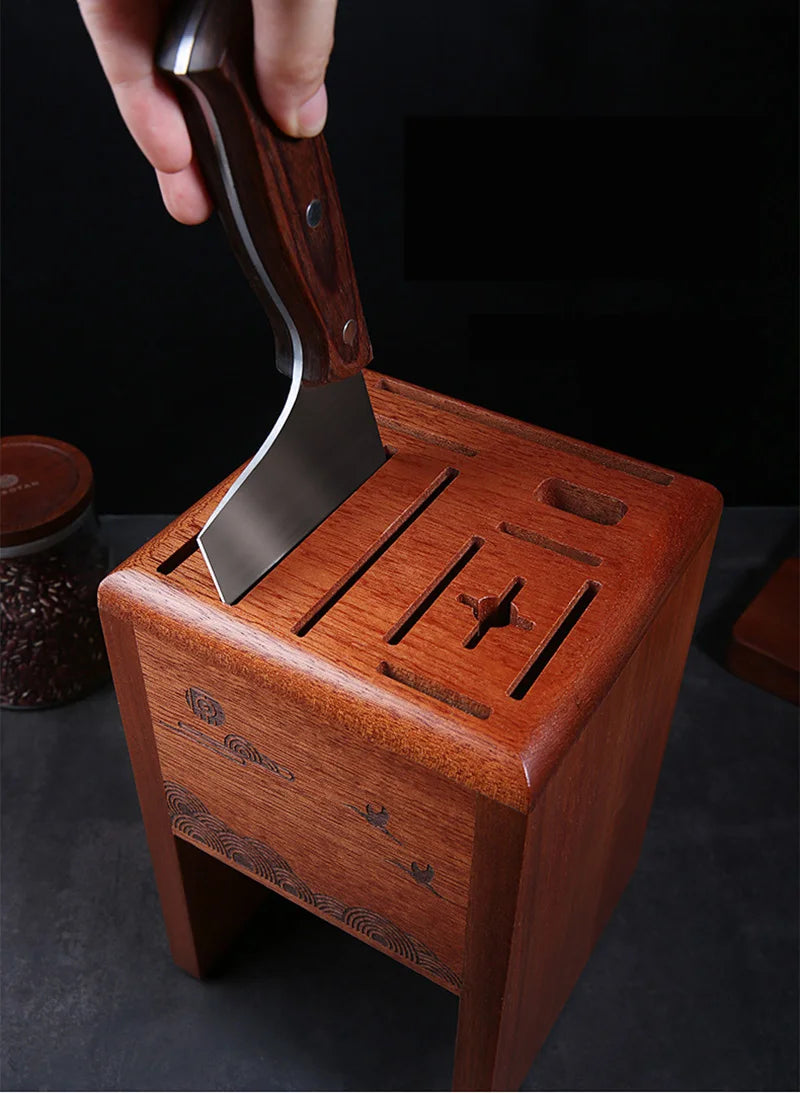 Kitchen Knife Rack Ebony Wood Hollow Knife Block Scissors Slicer Santoku knives Storage Stand Organizer Chef Knife Holder Shelf