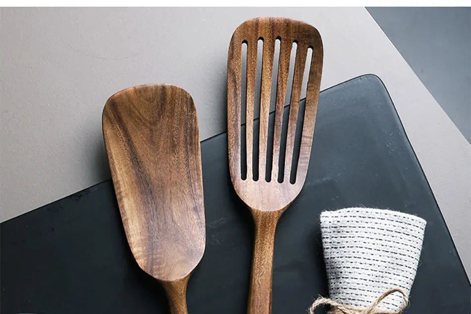 1-7pcs/set Teak natural wood tableware spoon colander spoon special nano soup skimmer cooking spoon wooden kitchen tool kit