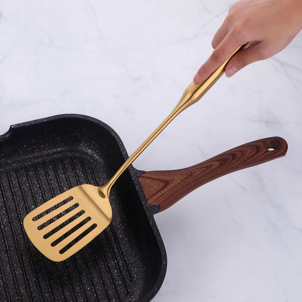 Gold cookware Stainless Steel Cooking tools spatula Shovels Turner Ladle Spoon Colander Filter Potato Mashers Kitchen Utensils