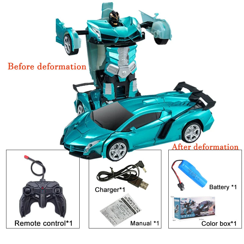 2-in-1 Electric RC Transforming Car Robot – One-Key Deformation Remote Control Sports Car Toy for Kids