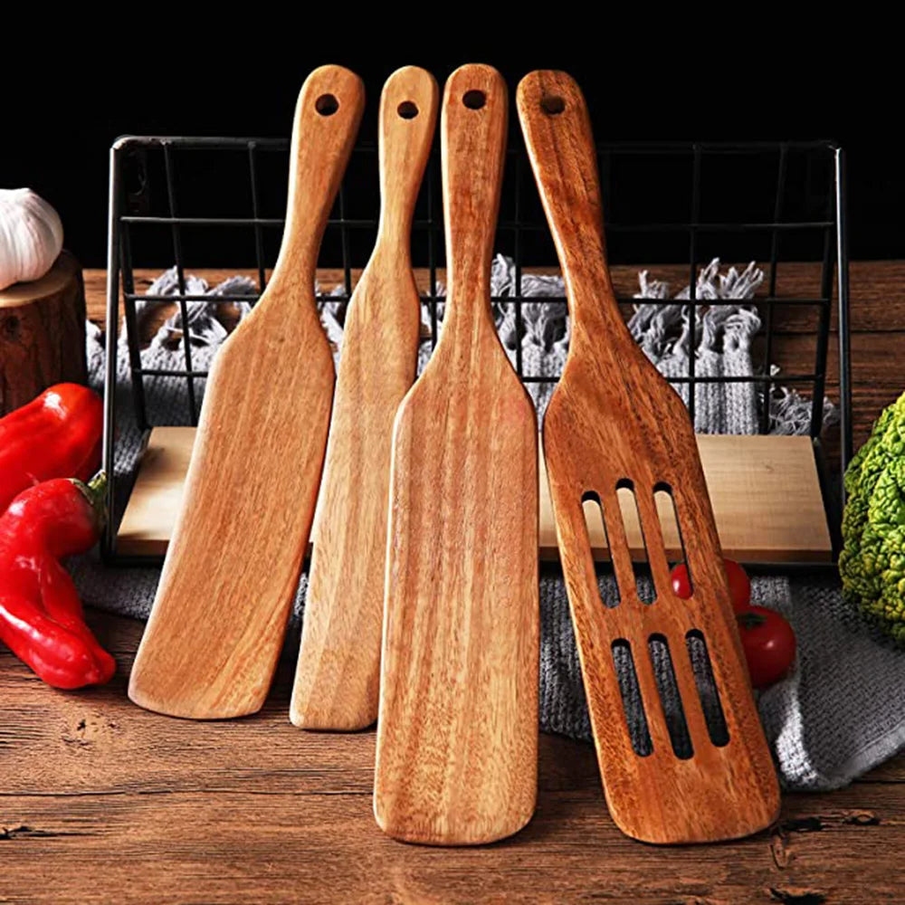 1-7pcs/set Teak natural wood tableware spoon colander spoon special nano soup skimmer cooking spoon wooden kitchen tool kit