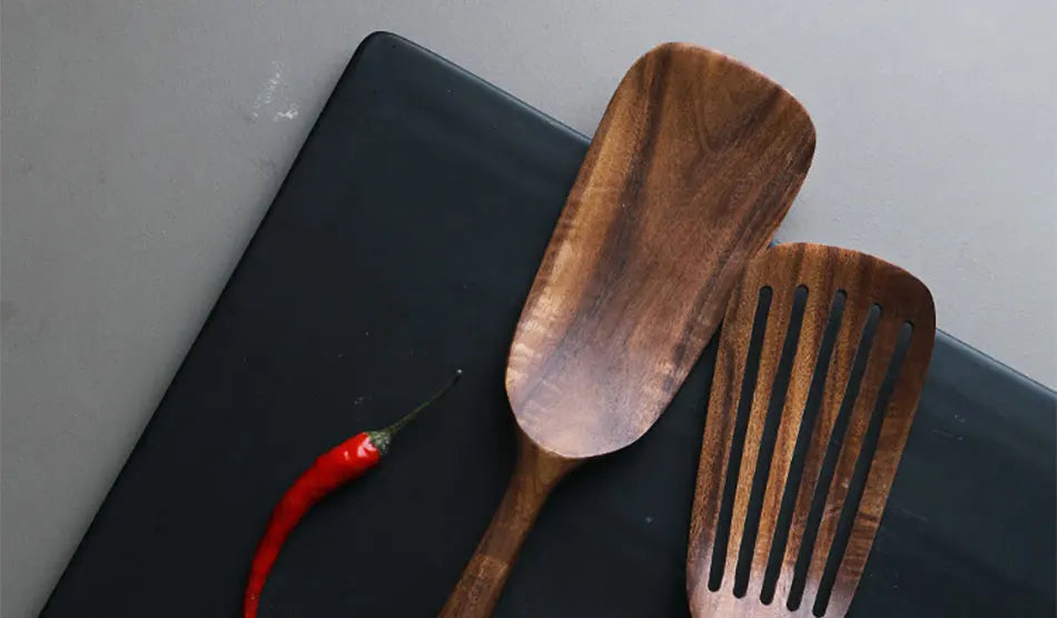 1-7pcs/set Teak natural wood tableware spoon colander spoon special nano soup skimmer cooking spoon wooden kitchen tool kit
