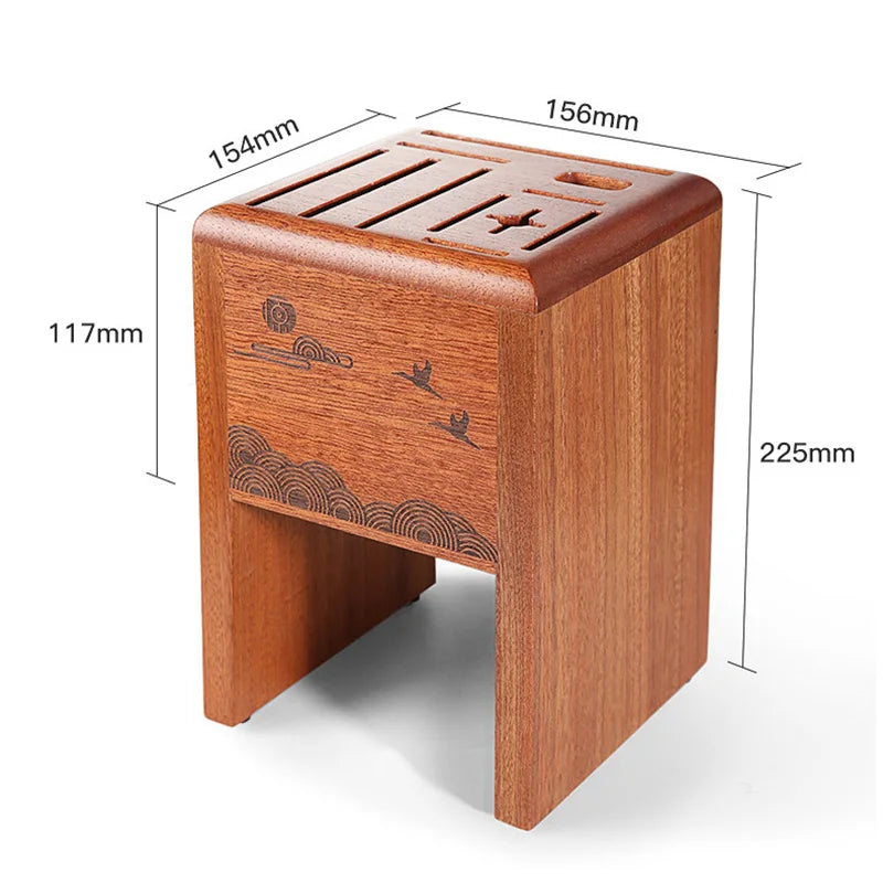 Kitchen Knife Rack Ebony Wood Hollow Knife Block Scissors Slicer Santoku knives Storage Stand Organizer Chef Knife Holder Shelf