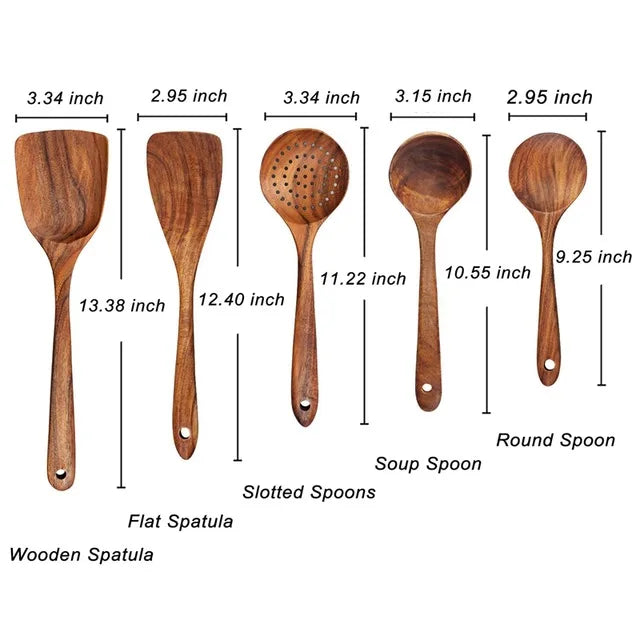 1-7pcs/set Teak natural wood tableware spoon colander spoon special nano soup skimmer cooking spoon wooden kitchen tool kit