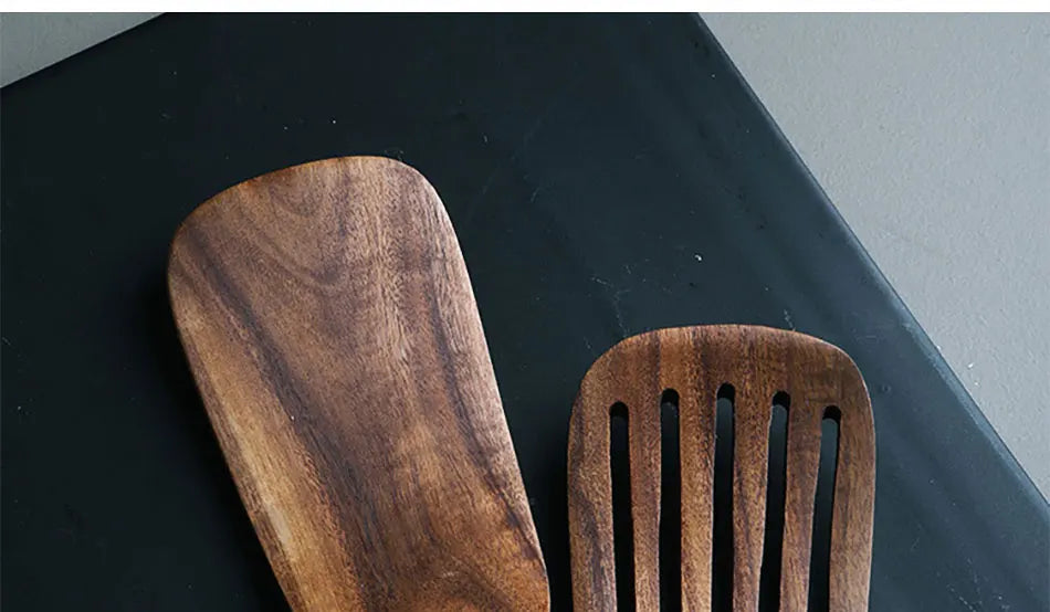 1-7pcs/set Teak natural wood tableware spoon colander spoon special nano soup skimmer cooking spoon wooden kitchen tool kit