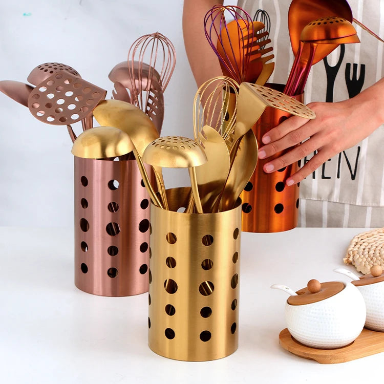 1PC Stainless Steel Kitchen Cookware Gold Cooking Utensils Soup Spoon Eggbeater Food Clip Rice Colander Skimmer Cooking Utensils