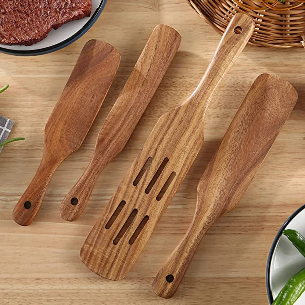 1-7pcs/set Teak natural wood tableware spoon colander spoon special nano soup skimmer cooking spoon wooden kitchen tool kit