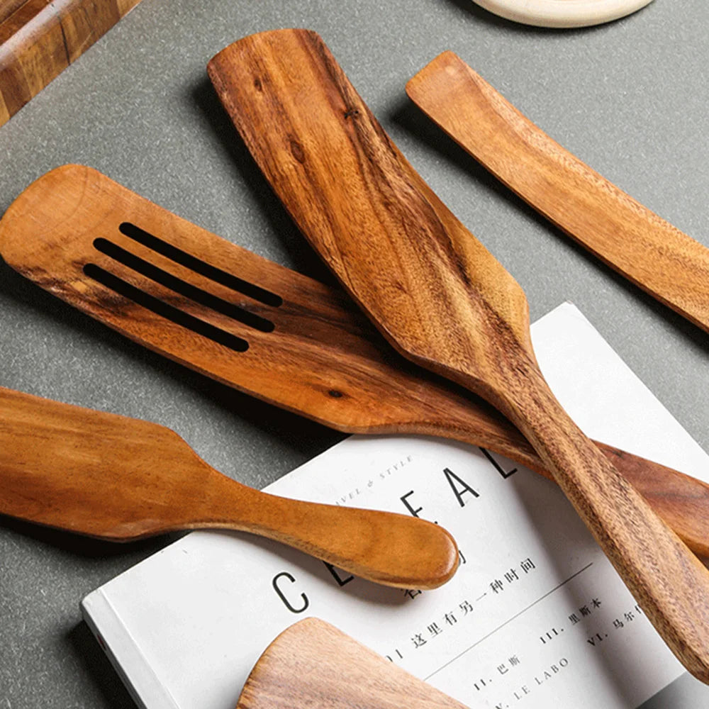 1-7pcs/set Teak natural wood tableware spoon colander spoon special nano soup skimmer cooking spoon wooden kitchen tool kit