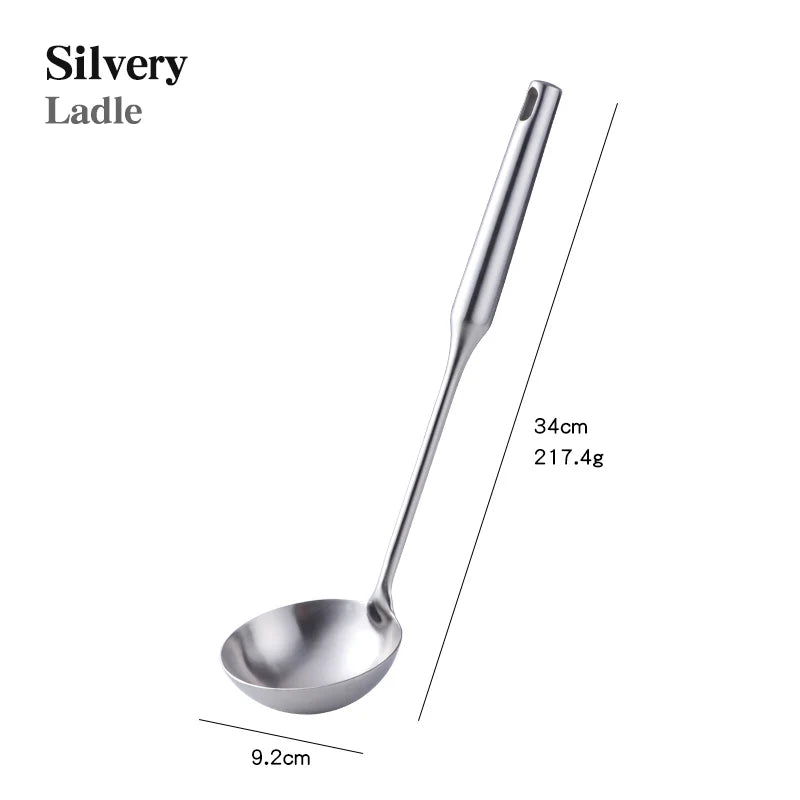 1PC Kitchen Silver Cooking Set 304 Stainless Steel Spatula Soup Spoon Special Cooking Shovel with Hollow Handle Kitchen Tools
