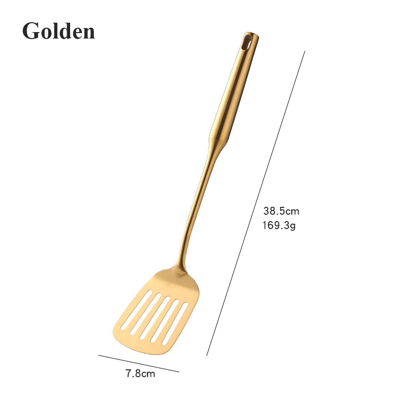 Gold cookware Stainless Steel Cooking tools spatula Shovels Turner Ladle Spoon Colander Filter Potato Mashers Kitchen Utensils