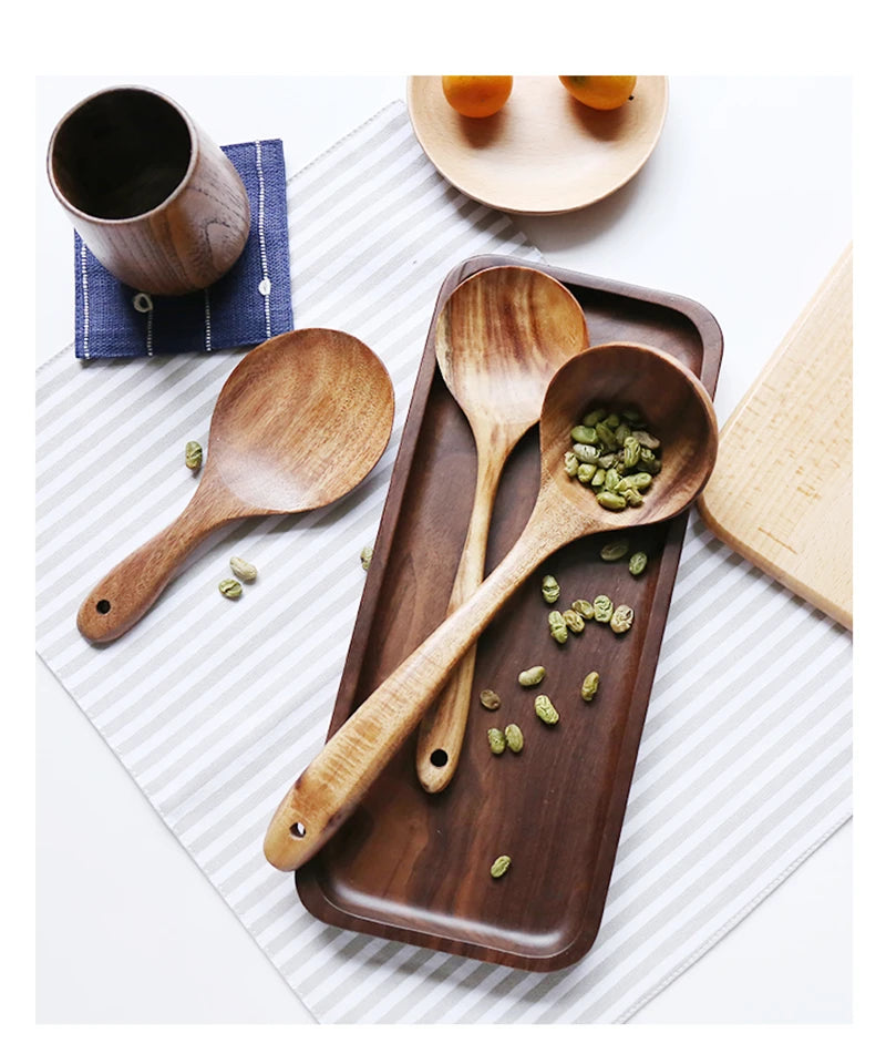 1-7pcs/set Teak natural wood tableware spoon colander spoon special nano soup skimmer cooking spoon wooden kitchen tool kit