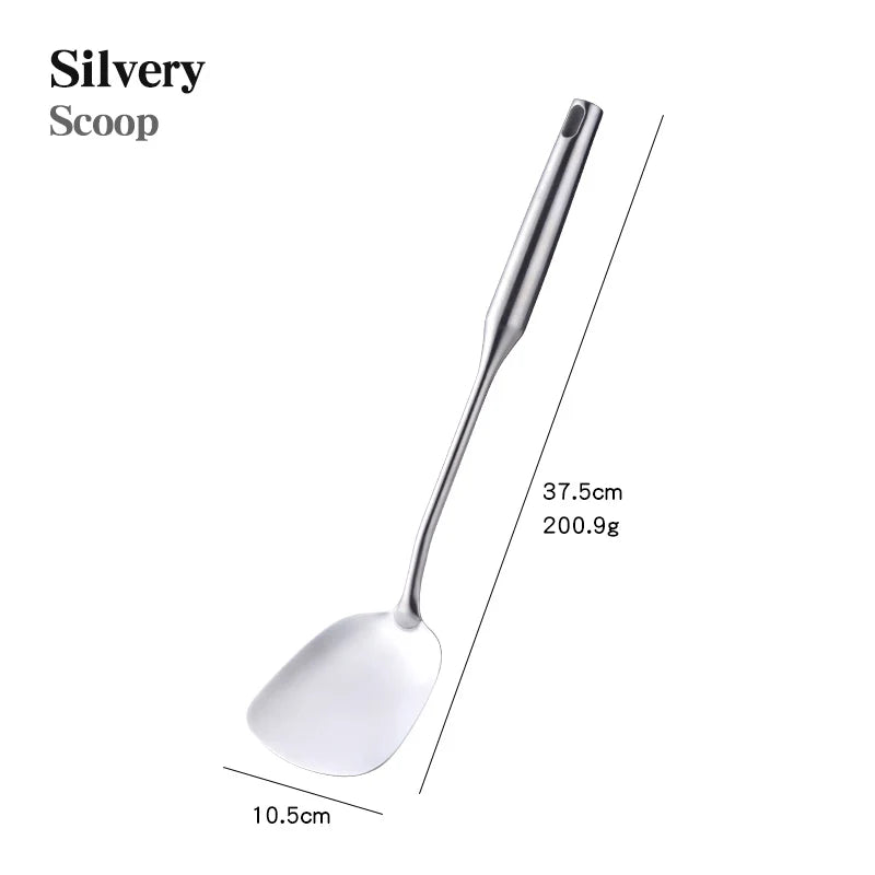1PC Kitchen Silver Cooking Set 304 Stainless Steel Spatula Soup Spoon Special Cooking Shovel with Hollow Handle Kitchen Tools