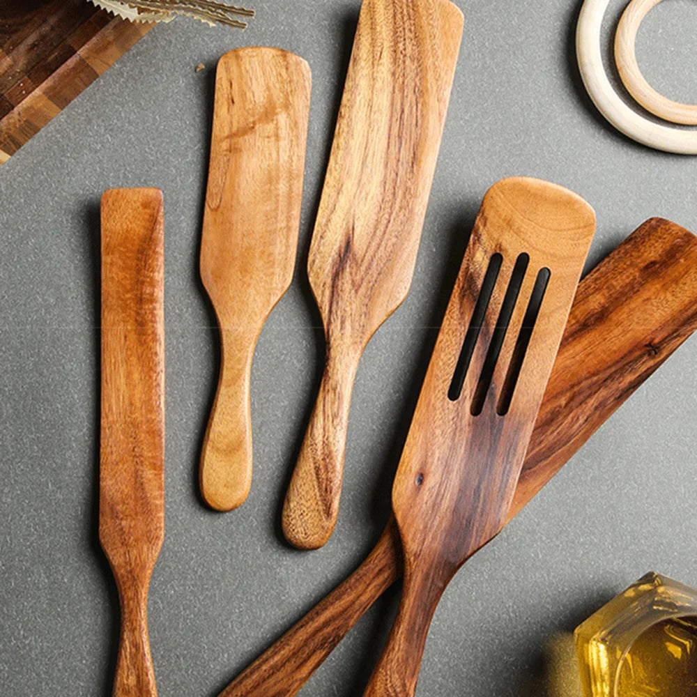 1-7pcs/set Teak natural wood tableware spoon colander spoon special nano soup skimmer cooking spoon wooden kitchen tool kit