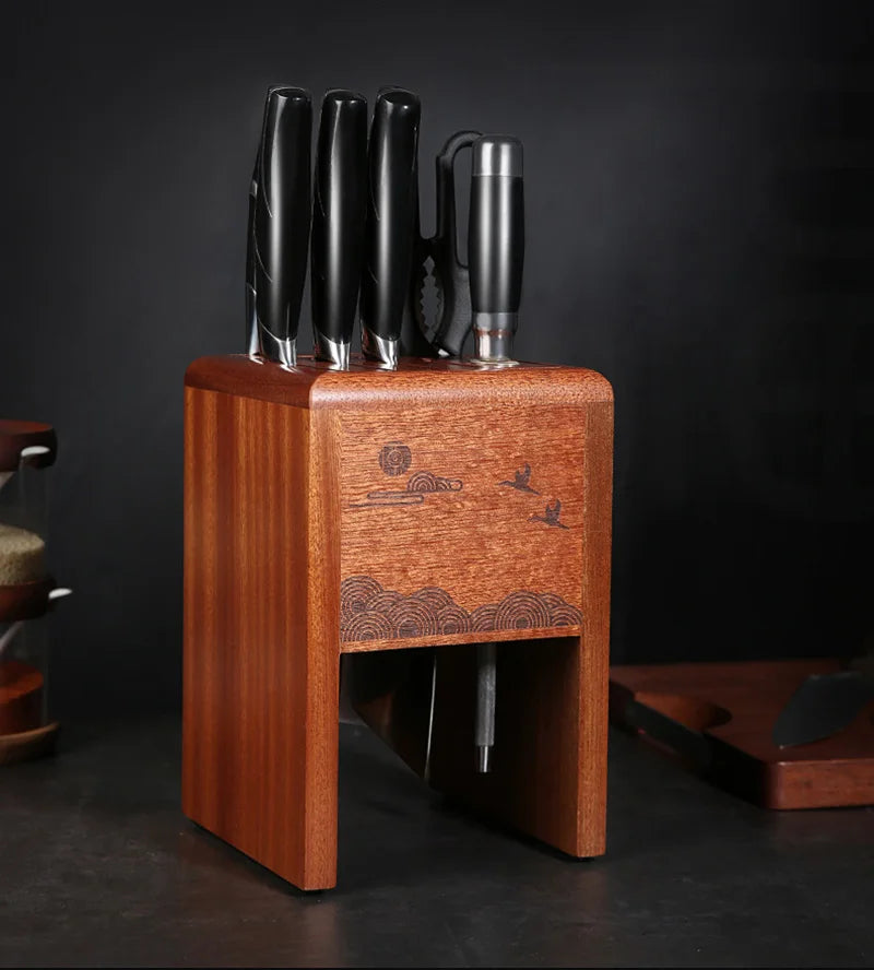 Kitchen Knife Rack Ebony Wood Hollow Knife Block Scissors Slicer Santoku knives Storage Stand Organizer Chef Knife Holder Shelf