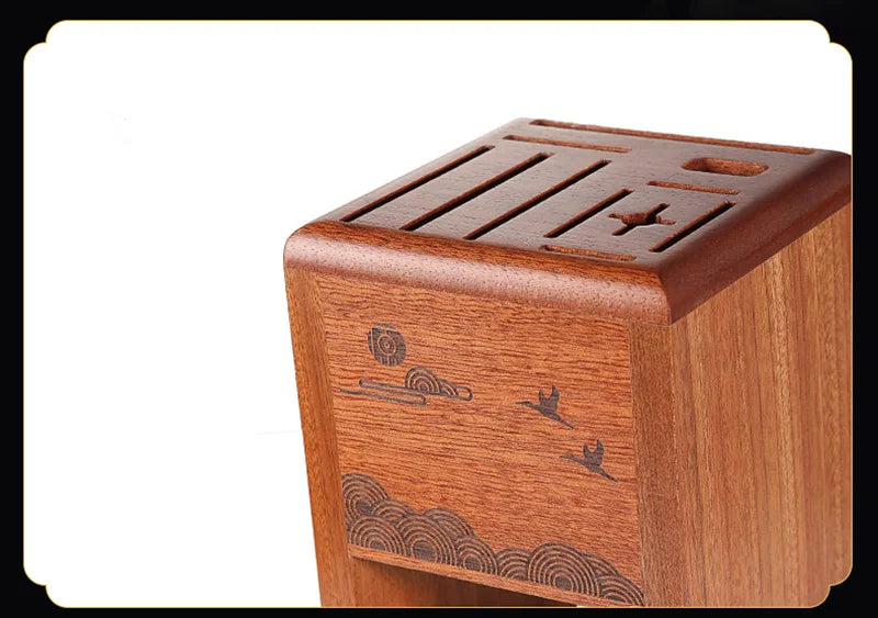 Kitchen Knife Rack Ebony Wood Hollow Knife Block Scissors Slicer Santoku knives Storage Stand Organizer Chef Knife Holder Shelf