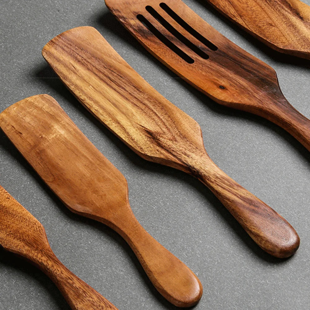 1-7pcs/set Teak natural wood tableware spoon colander spoon special nano soup skimmer cooking spoon wooden kitchen tool kit