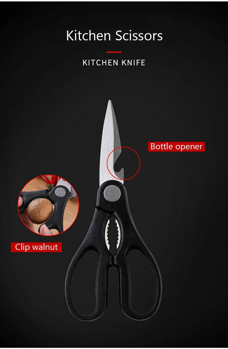 6pcs Kitchen Knives Set Chef Slicing Knives Set Meat Cleaver Fruit Knife Peeler Scissors Stainless Steel Cooking Set Tools