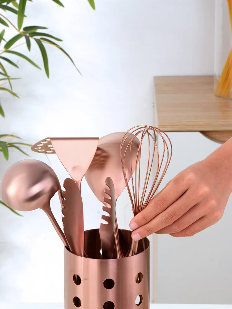 1PC Stainless Steel Kitchen Cookware Gold Cooking Utensils Soup Spoon Eggbeater Food Clip Rice Colander Skimmer Cooking Utensils