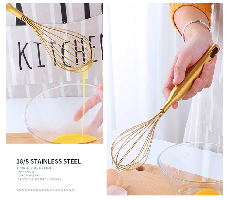 1PC Stainless Steel Kitchen Cookware Gold Cooking Utensils Soup Spoon Eggbeater Food Clip Rice Colander Skimmer Cooking Utensils