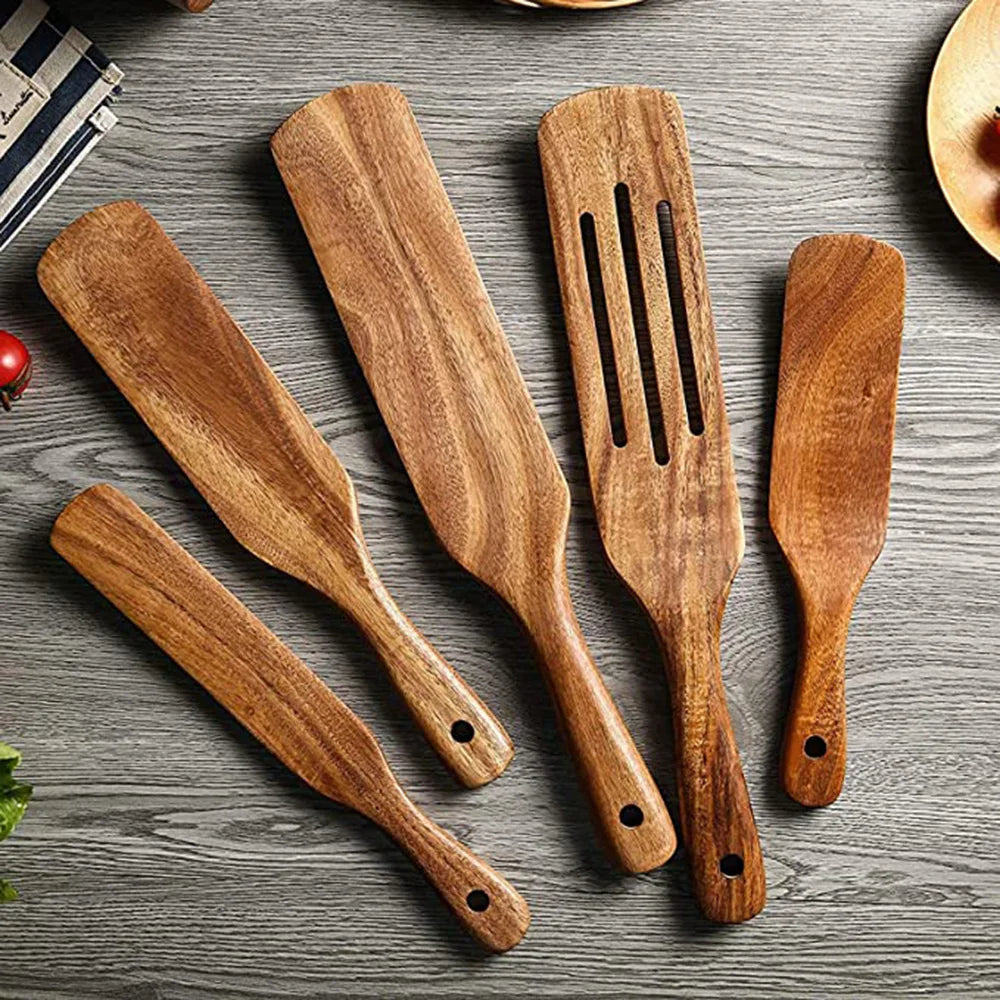1-7pcs/set Teak natural wood tableware spoon colander spoon special nano soup skimmer cooking spoon wooden kitchen tool kit