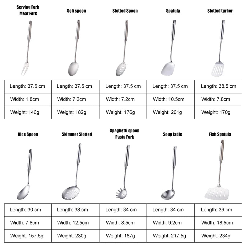 1PC Kitchen Silver Cooking Set 304 Stainless Steel Spatula Soup Spoon Special Cooking Shovel with Hollow Handle Kitchen Tools