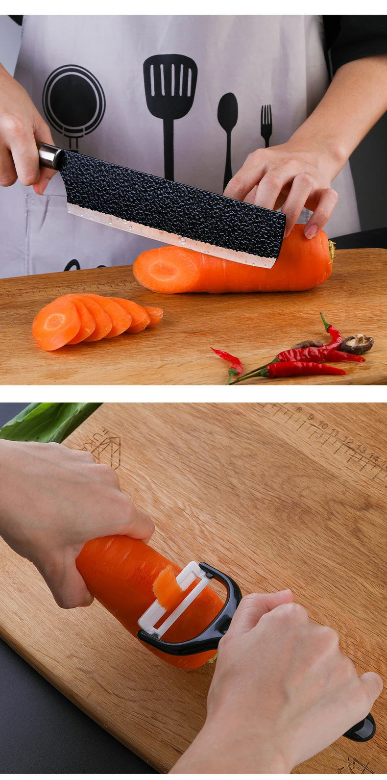 6pcs Kitchen Knives Set Chef Slicing Knives Set Meat Cleaver Fruit Knife Peeler Scissors Stainless Steel Cooking Set Tools