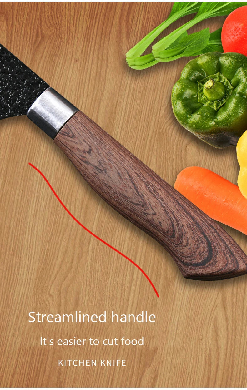 6pcs Kitchen Knives Set Chef Slicing Knives Set Meat Cleaver Fruit Knife Peeler Scissors Stainless Steel Cooking Set Tools