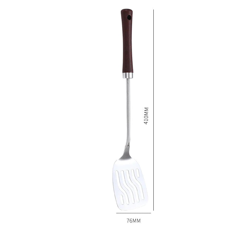 Home Wooden Handle Kitchenware Cooking Utensils Stainless Steel Spatula Frying Shovel Soup Spoon Colander Kitchen Accessories