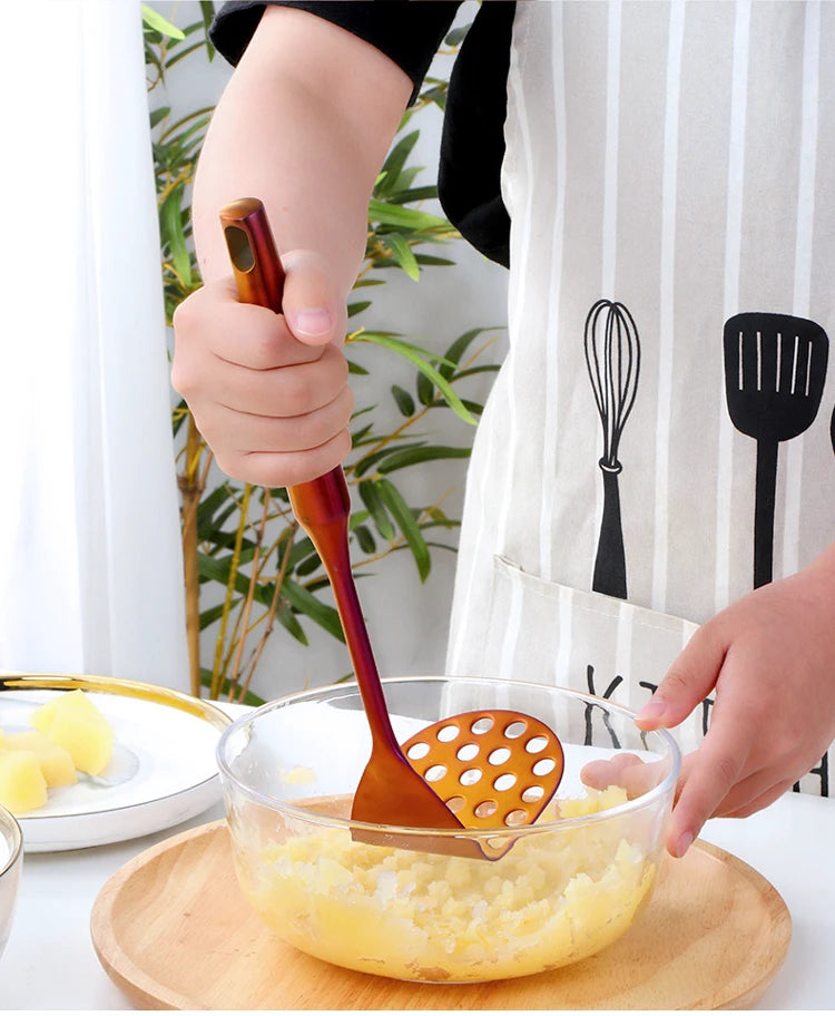 1PC Stainless Steel Kitchen Cookware Gold Cooking Utensils Soup Spoon Eggbeater Food Clip Rice Colander Skimmer Cooking Utensils