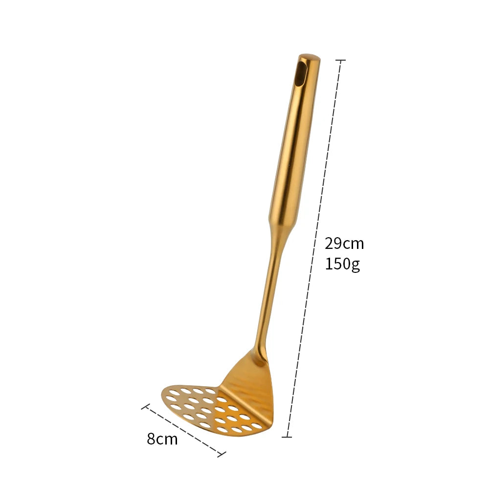 1PC Stainless Steel Kitchen Cookware Gold Cooking Utensils Soup Spoon Eggbeater Food Clip Rice Colander Skimmer Cooking Utensils